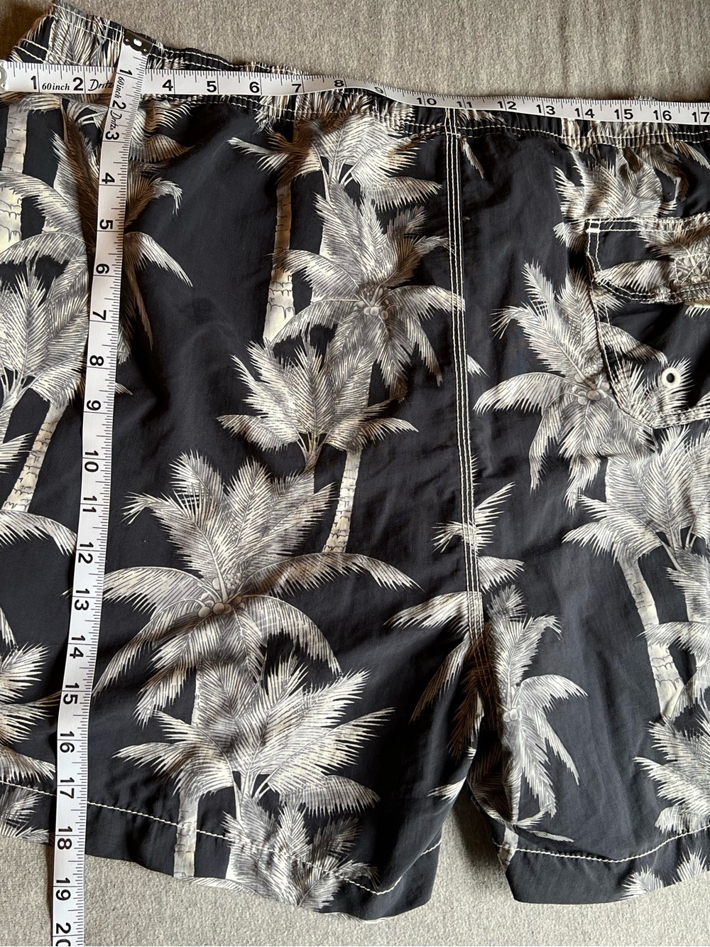 Tommy Bahama Black and White Palm-Print Swim Trunks - Picture 3 of 5